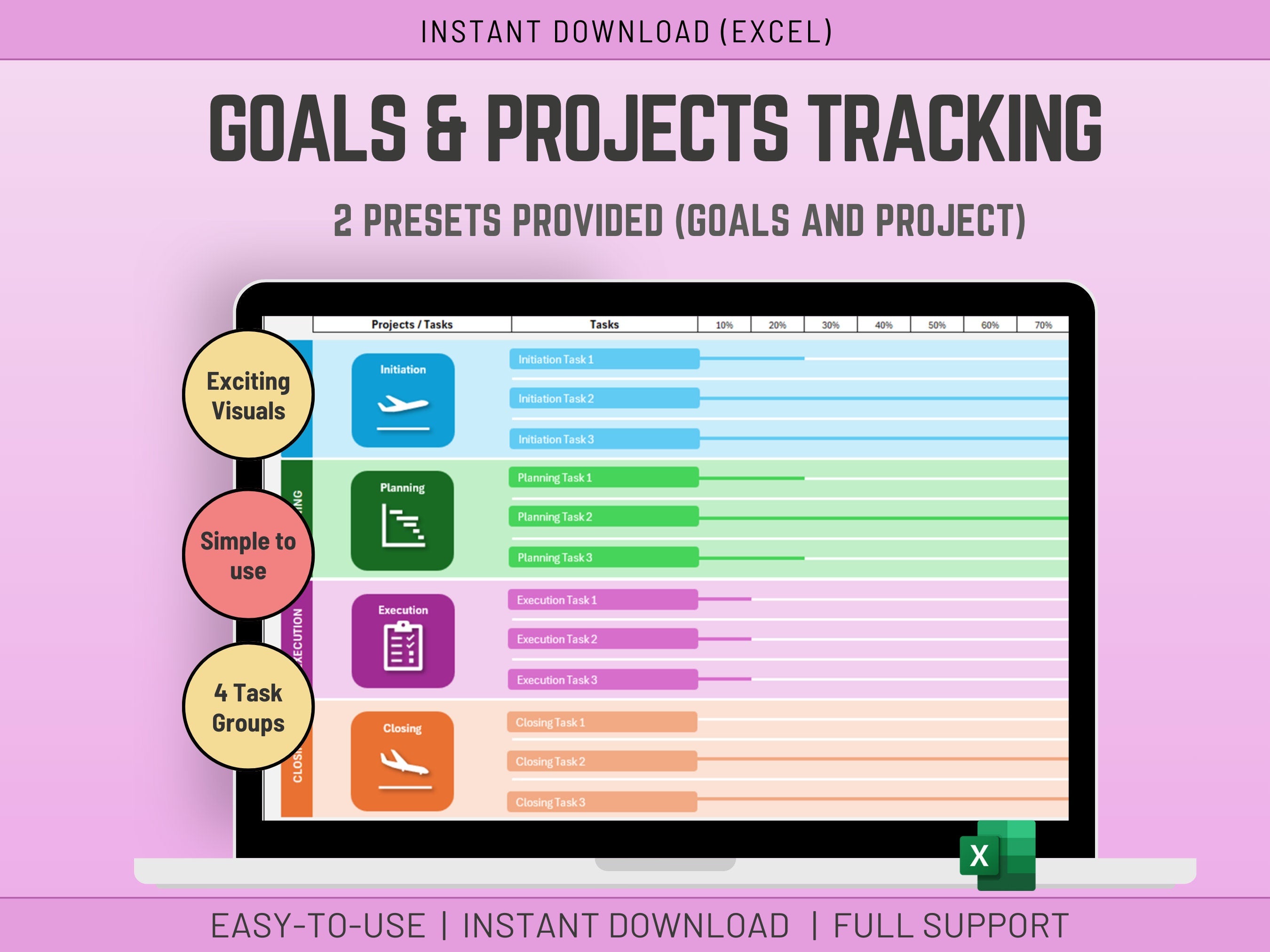 Goal Tracking and Project Tracking Excel template, Project Dashboard, Task Tracking, Goal Reaching, Digital template, Health Management