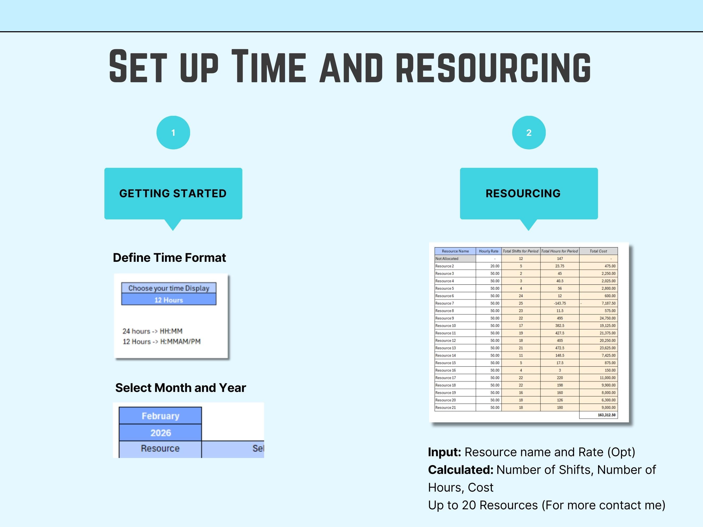 Monthly Excel Roster Template | Employee Shift Schedule, Staff Planner, Cost Calculator, Customizable Work & Student Schedule, Download