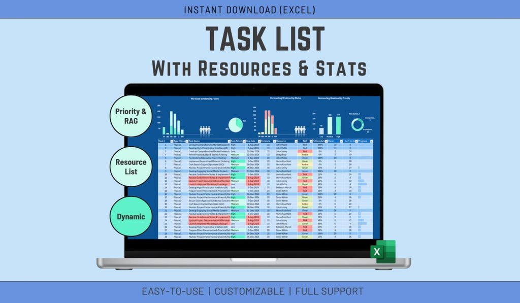 Excel Task Tracker Template: Automated Project Management Spreadsheet