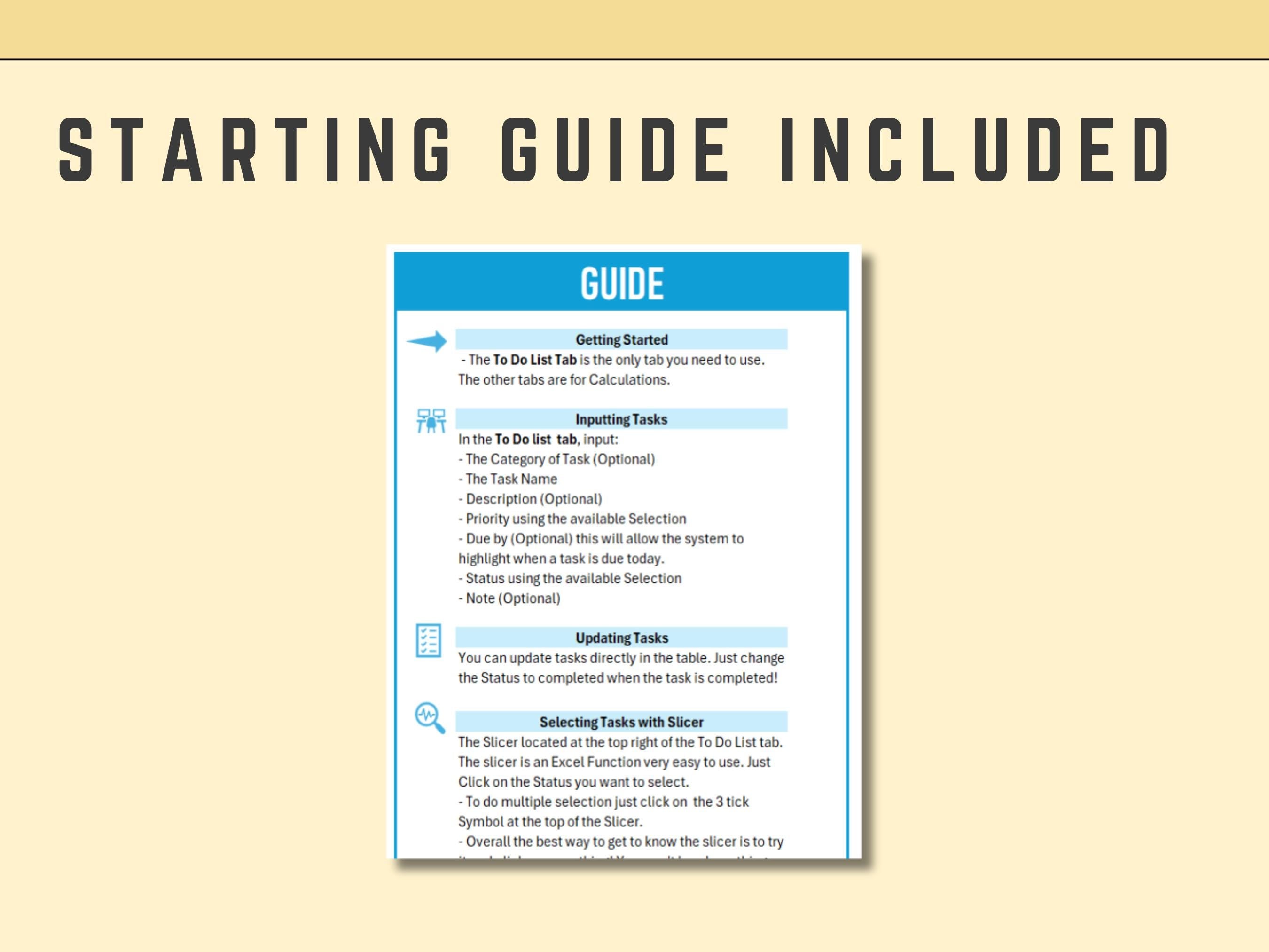 Excel Simple Task Manager with Priority & Status Slicer (Excel Template), To-Do List, Filtering and Completion Status, Daily Planner