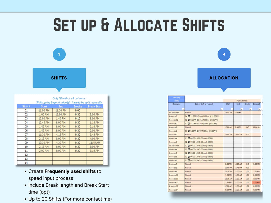 Monthly Excel Roster Template | Employee Shift Schedule, Staff Planner, Cost Calculator, Customizable Work & Student Schedule, Download