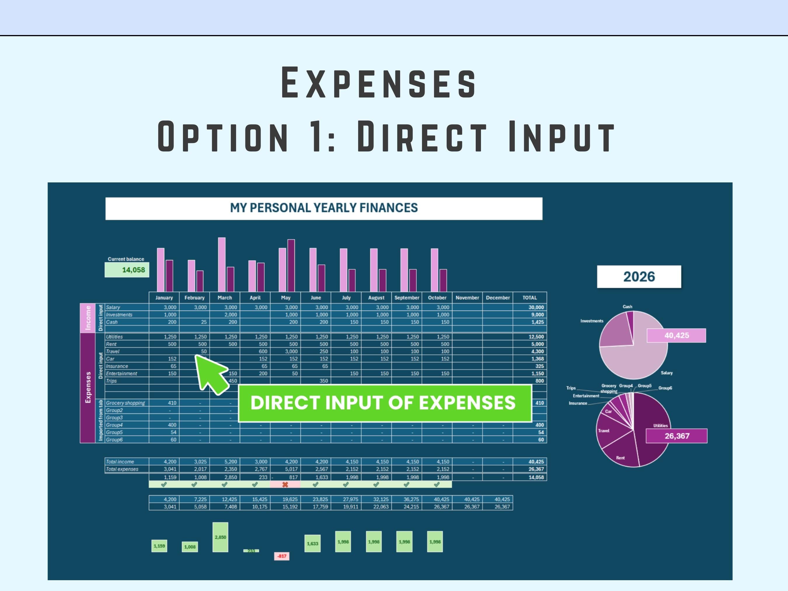Excel Personal Finances 12 months | Income and Expenses | Summary Charts | Digital Download