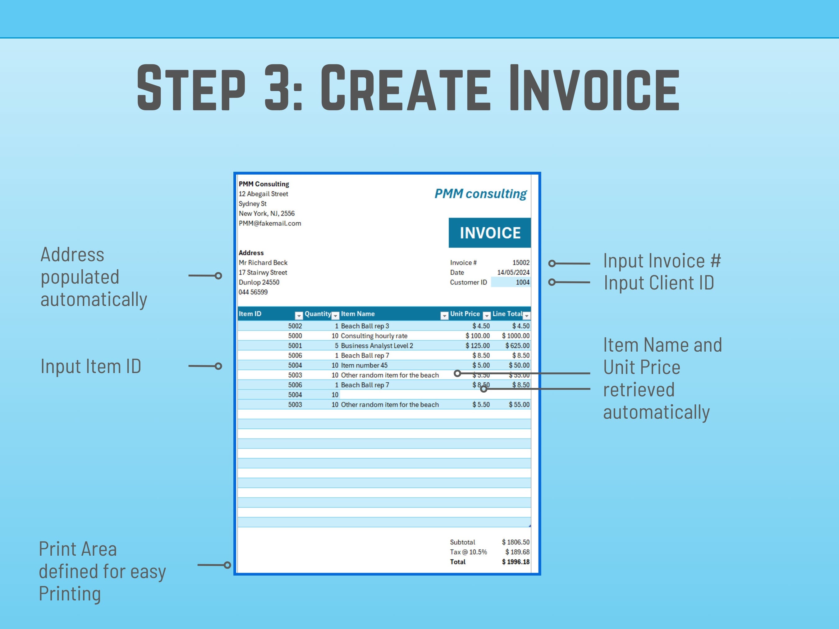 Excel Invoice Template: Client & Product List, Small Business Accounting (Digital Download)