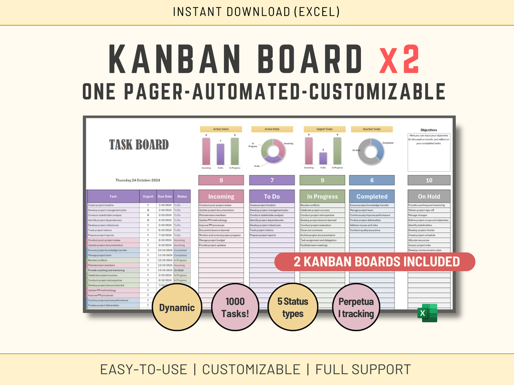 Excel Kanban Board Template - Visual Task Management Tool