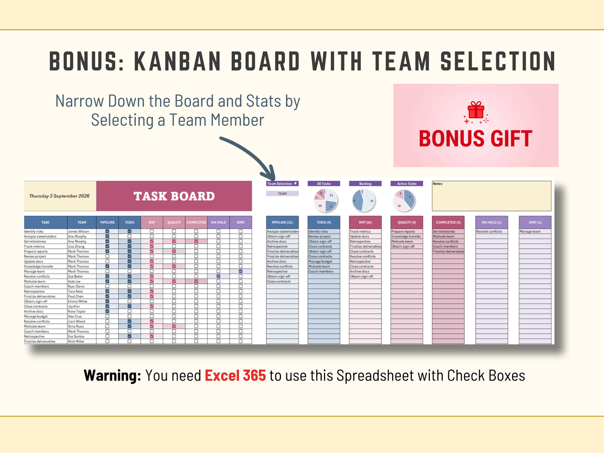 Excel Kanban Board Template - Visual Task Management Tool