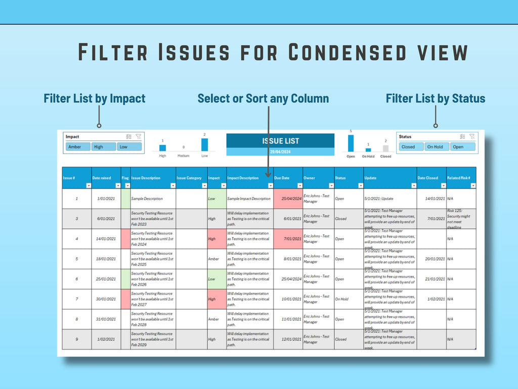 Excel Issue List and Tracker Template