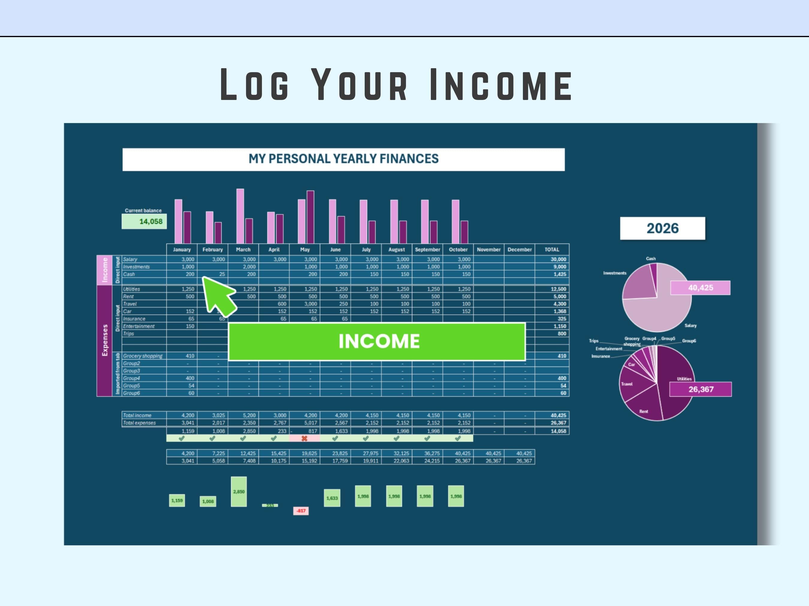 Excel Personal Finances 12 months | Income and Expenses | Summary Charts | Digital Download