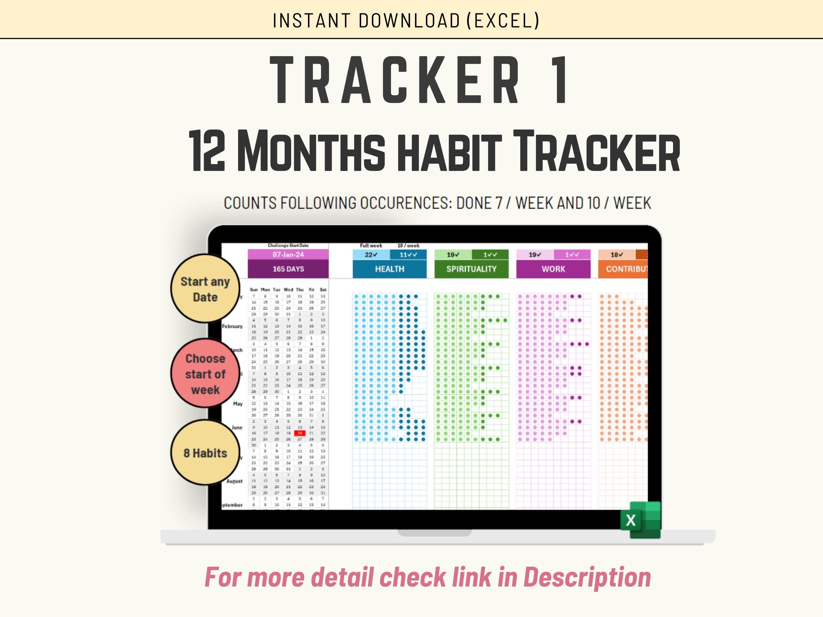 Excel Habit Tracker Template Bundle: Daily & 12-Month Goal Planner (Instant Download
