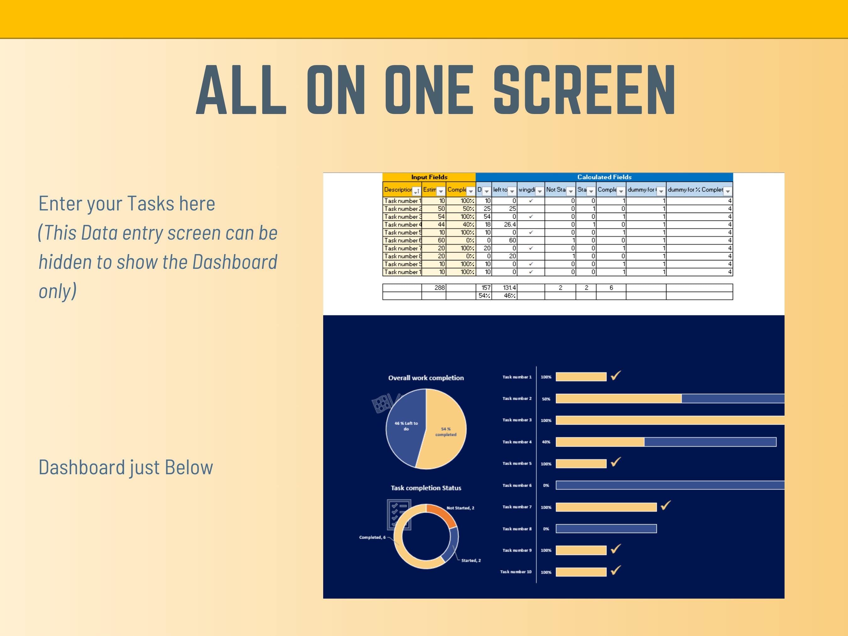 Excel Task List or Dashboard Template to Track Tasks, Projects or Activities, Small business or individual, instant download spreadsheet