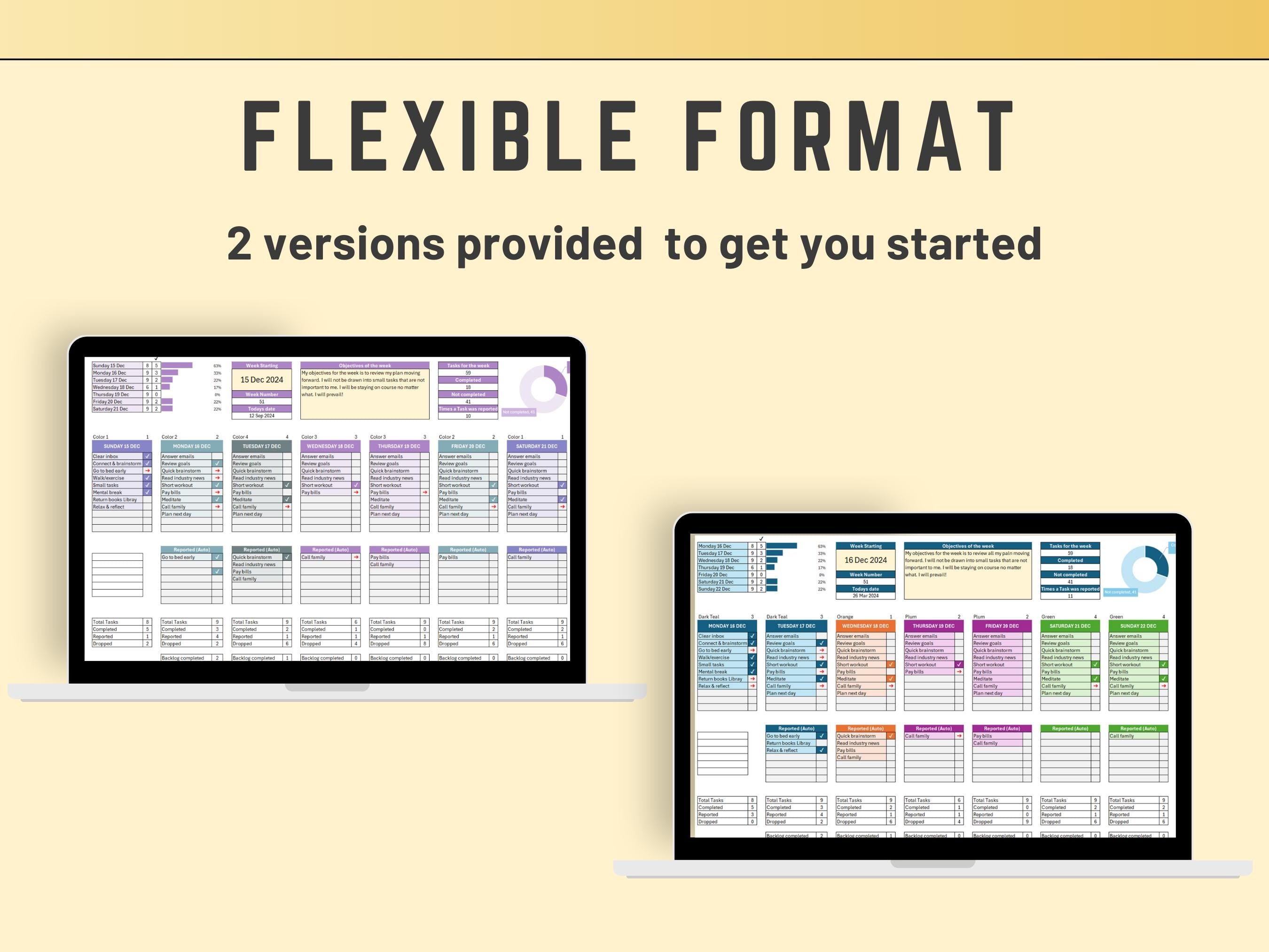 Weekly To-Do List with Automated Backlog in Excel | Planner | Weekly Planner Template | Color Coded Digital Product