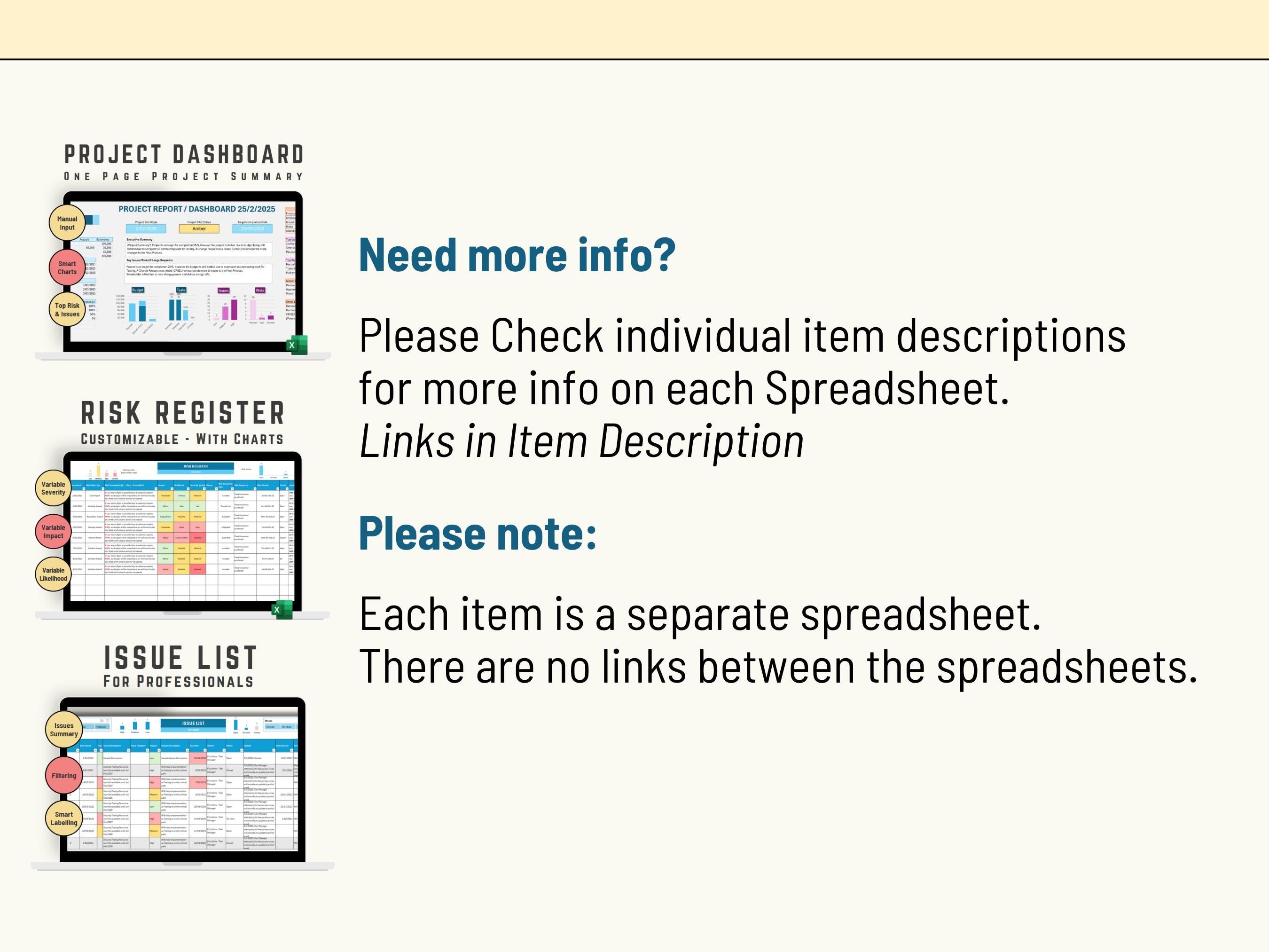 Excel Project Management Pack, Project Status Dashboard, Risk Register and Issue Log