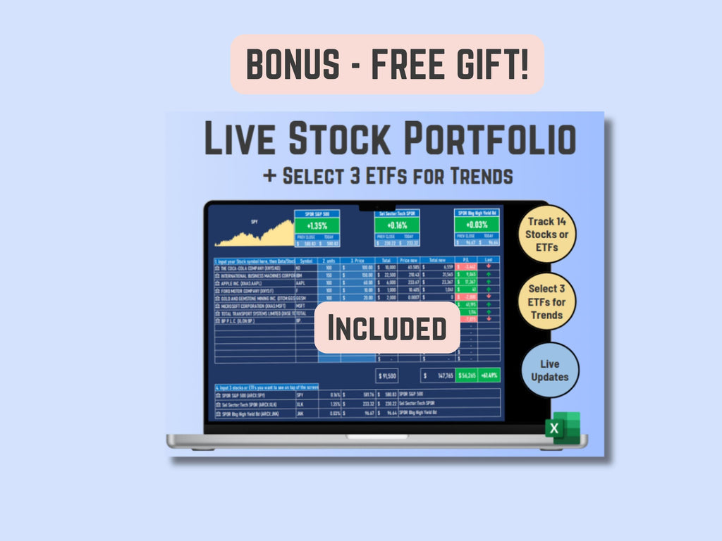 Stock/ETF Portfolio Management Template in Excel, Live updates Stock Market, Instant Download, Trading & Performance, Investment Management