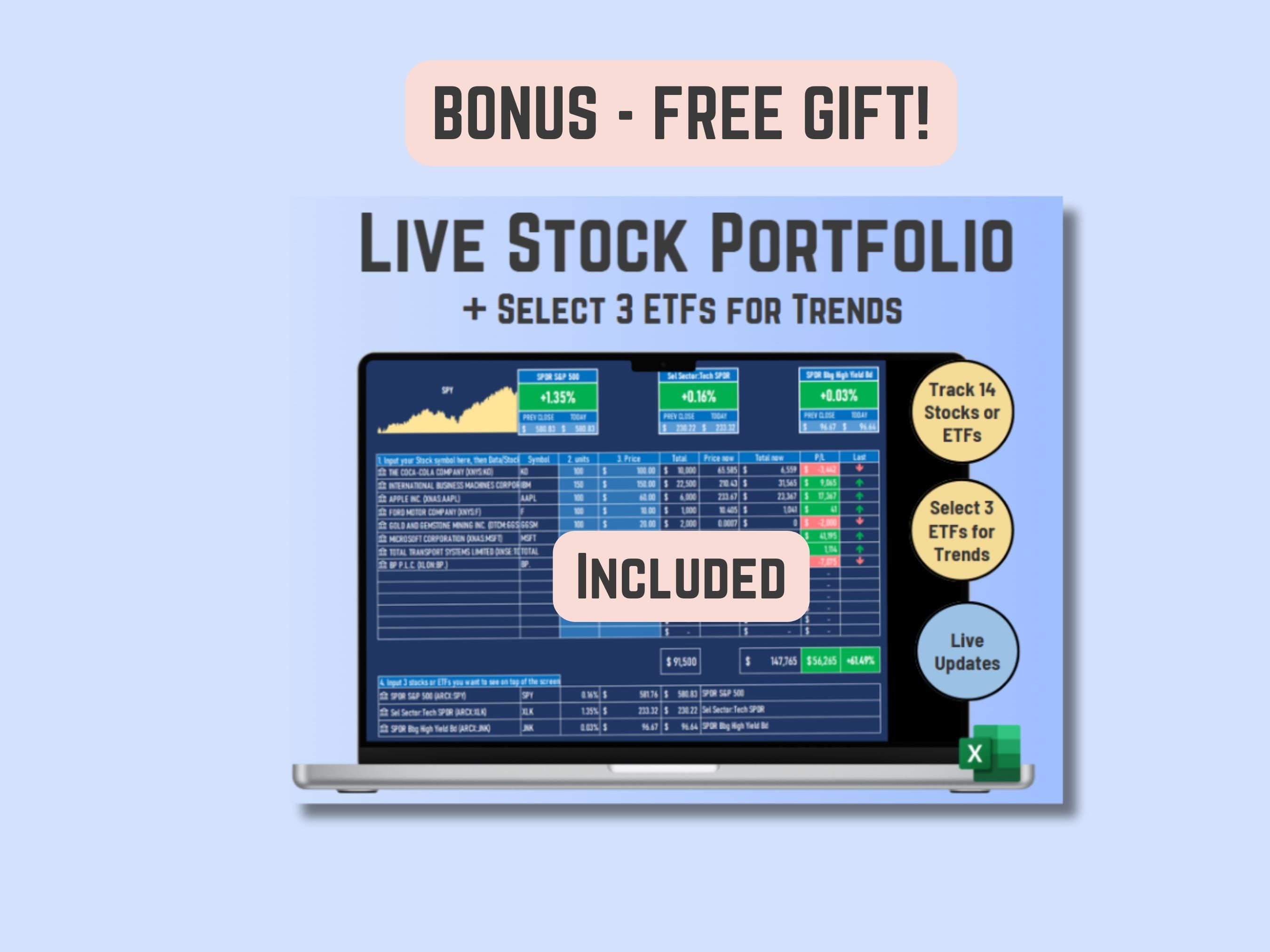 Stock/ETF Portfolio Management Template in Excel, Live updates Stock Market, Instant Download, Trading & Performance, Investment Management