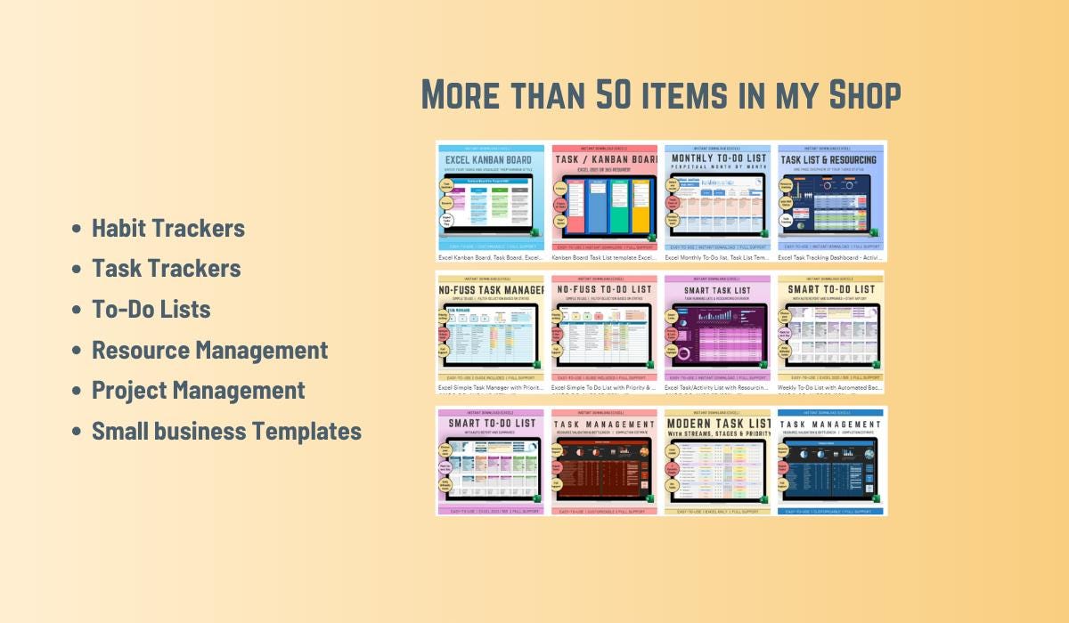 Excel Task List or Dashboard Template to Track Tasks, Projects or Activities, Small business or individual, instant download spreadsheet
