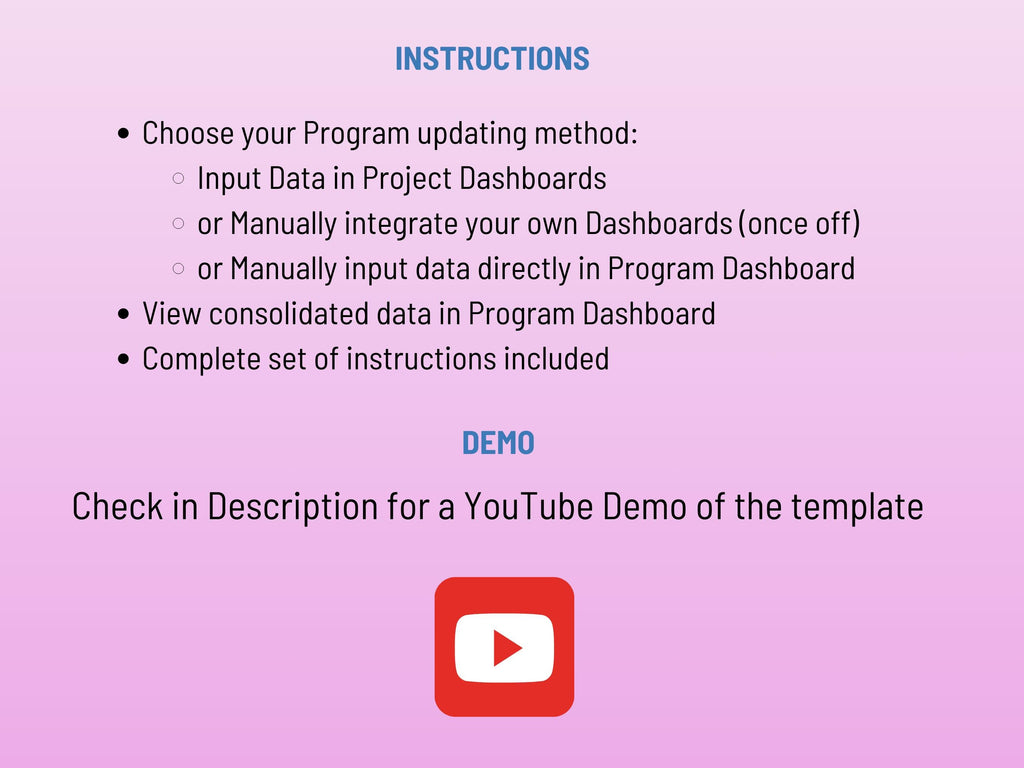 Program and Project Dashboard in Excel | All 10 Projects consolidate in Program view | Manual input possible | Digital Download