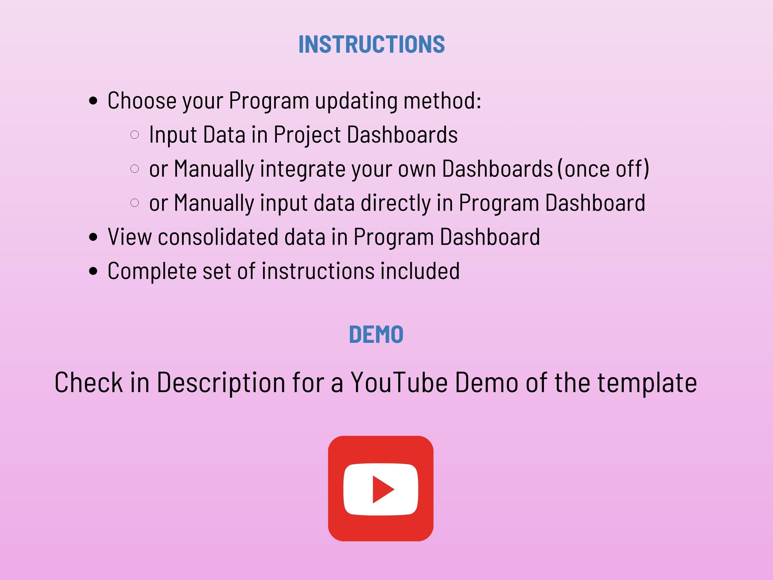 Program and Project Dashboard in Excel | All 10 Projects consolidate in Program view | Manual input possible | Digital Download