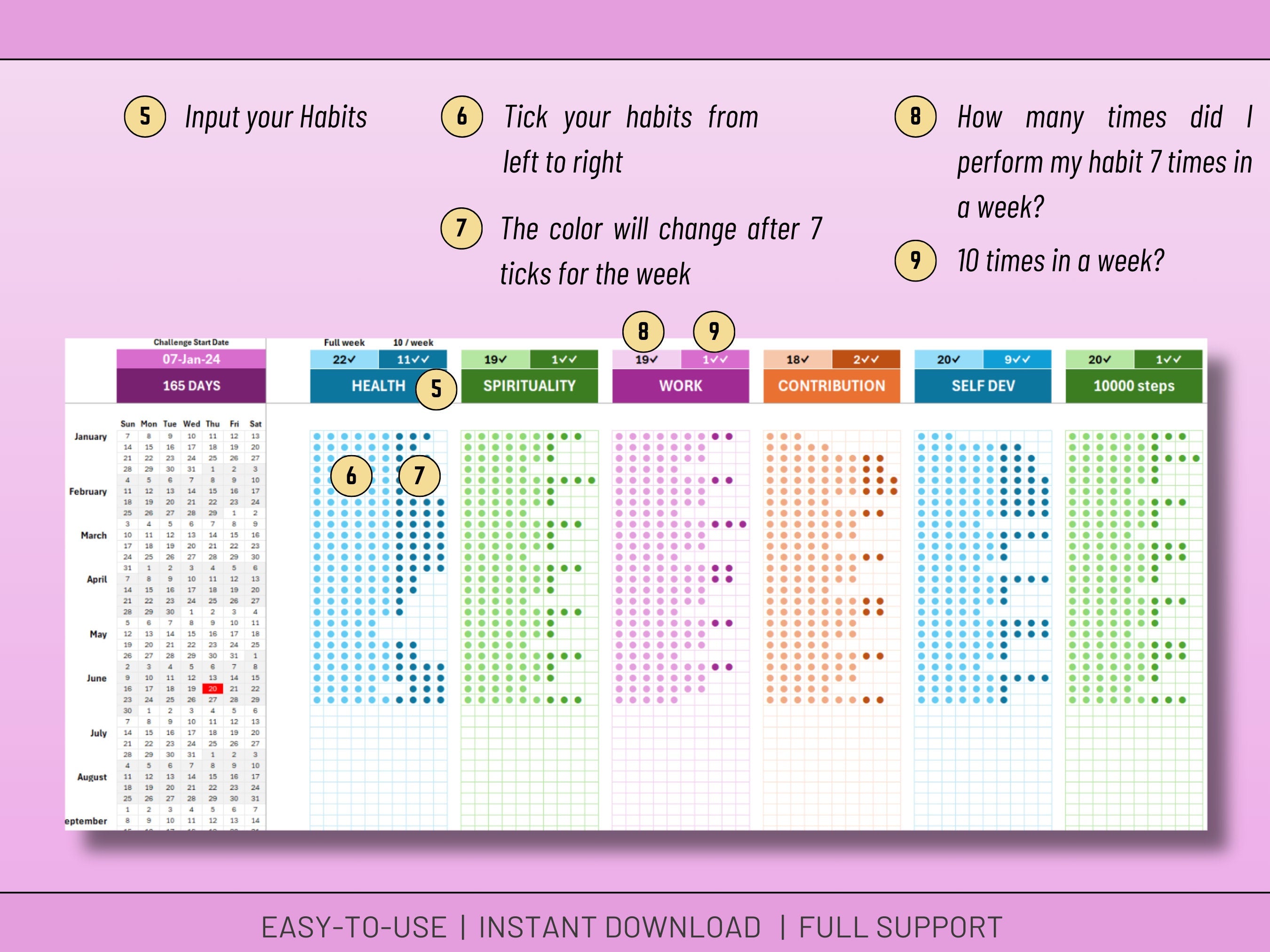 Excel Habit Tracker: 12 Month Goal Monitoring (Digital Download)