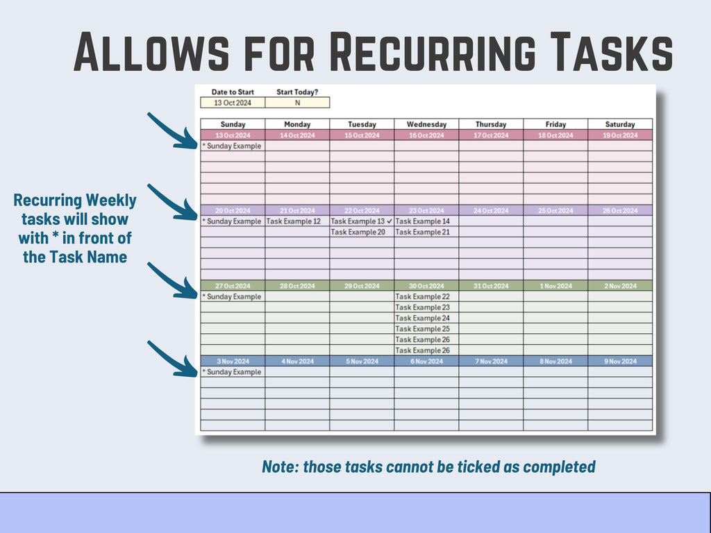 Excel Calendar Based Task List, Task Management Automated, Download Template, Task Tracker and To-Do List, Productivity and Project Mgt