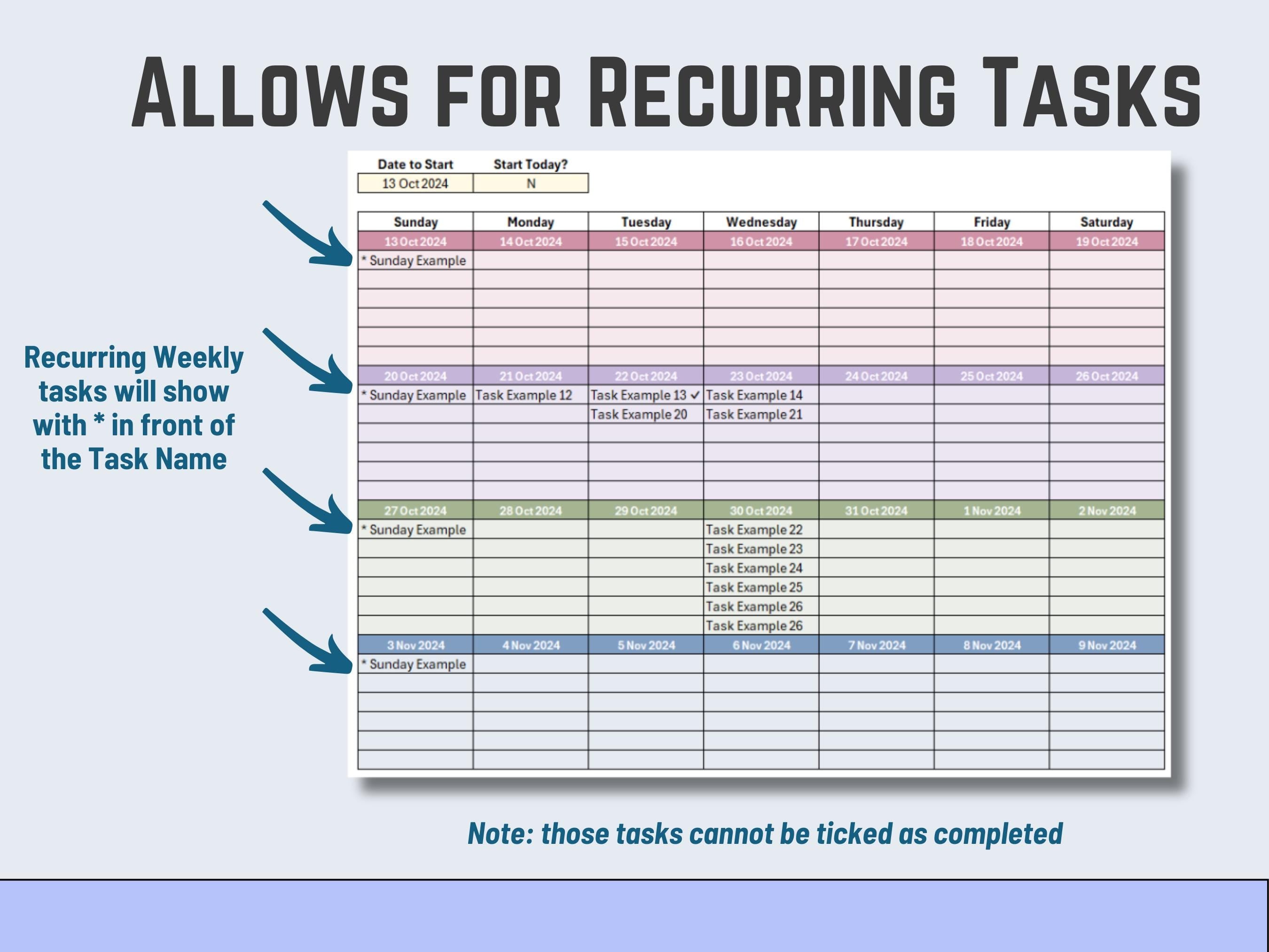 Excel Calendar Based Task List, Task Management Automated, Download Template, Task Tracker and To-Do List, Productivity and Project Mgt