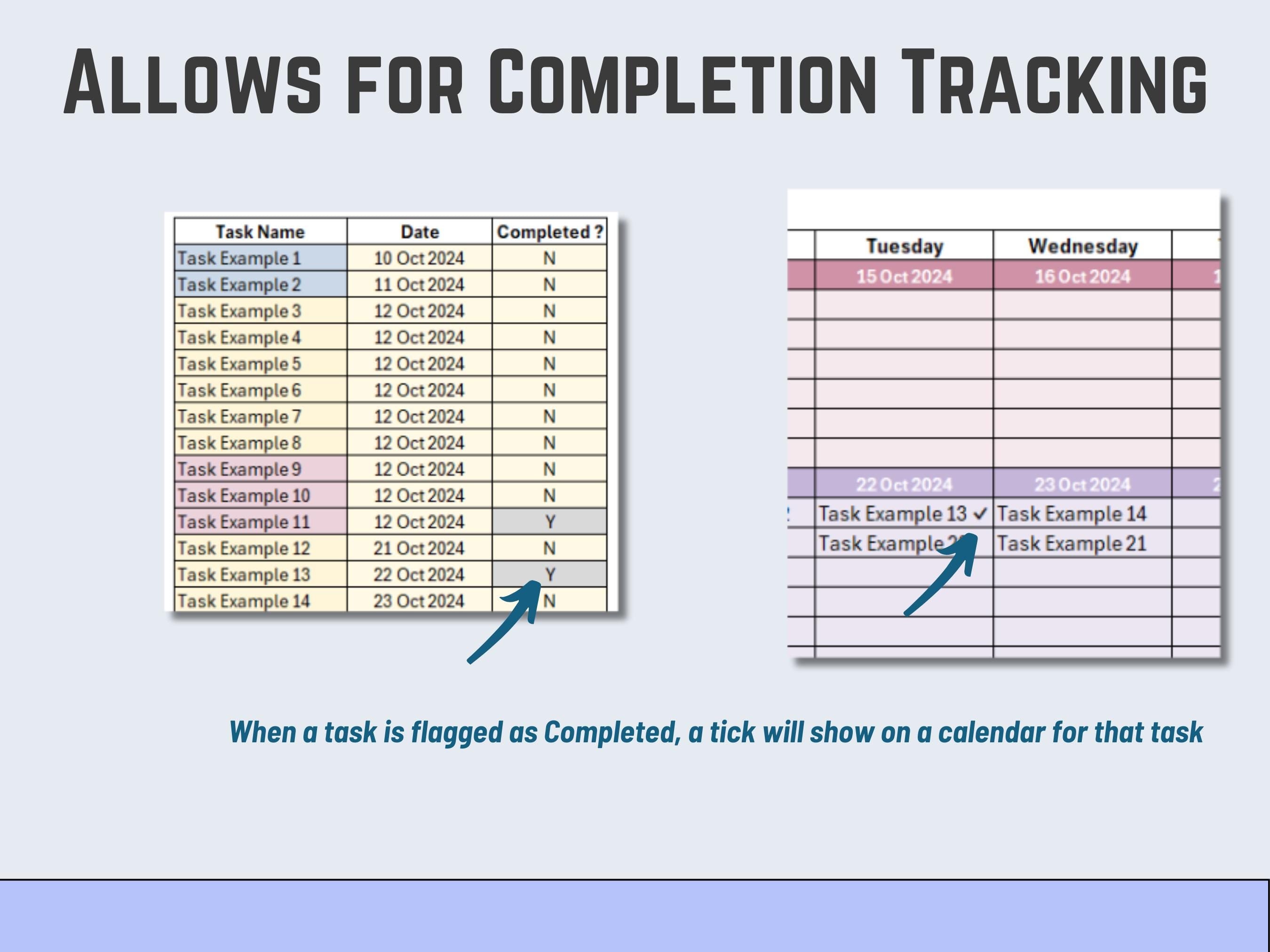 Excel Calendar Based Task List, Task Management Automated, Download Template, Task Tracker and To-Do List, Productivity and Project Mgt
