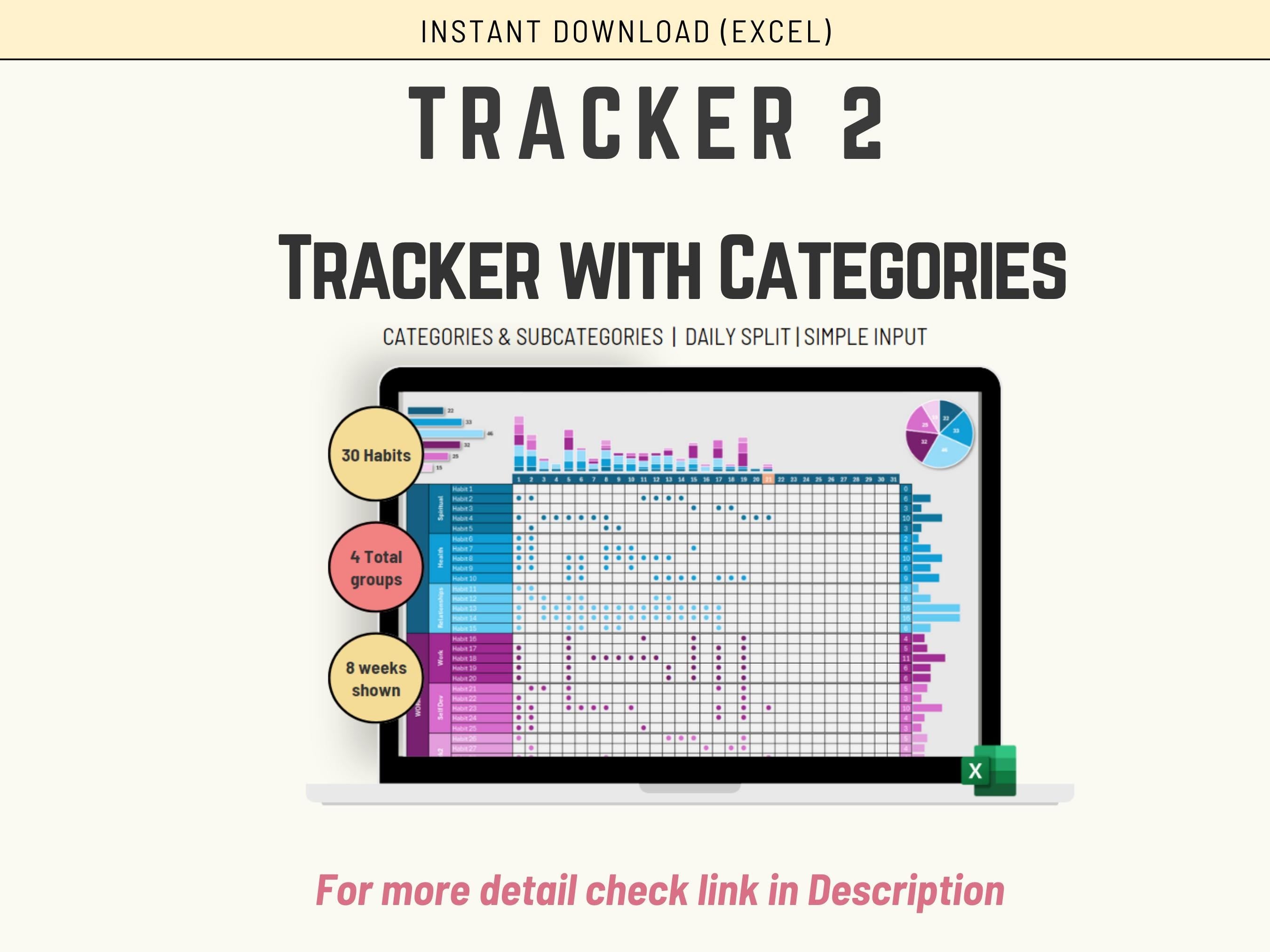 Excel Habit Tracker Template Bundle: Daily & 12-Month Goal Planner (Instant Download