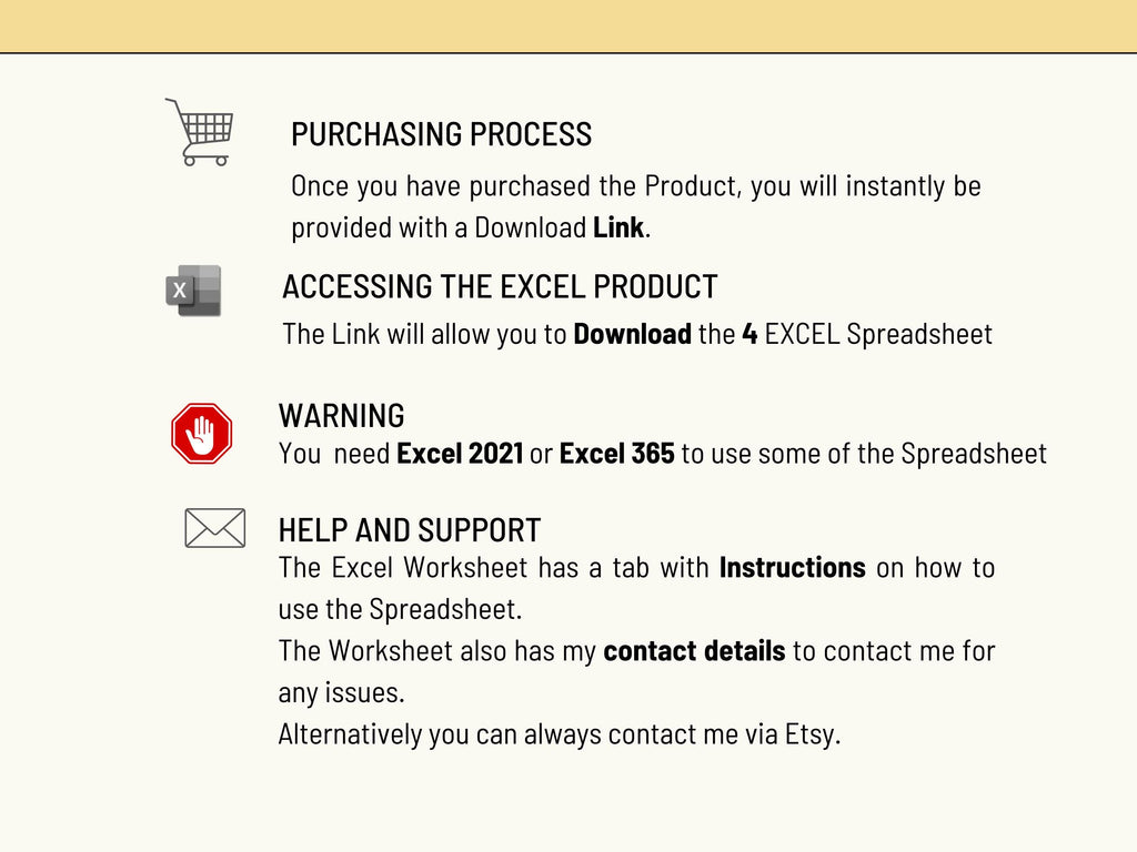 Instructions for purchasing and accessing an Excel spreadsheet for Resource Management