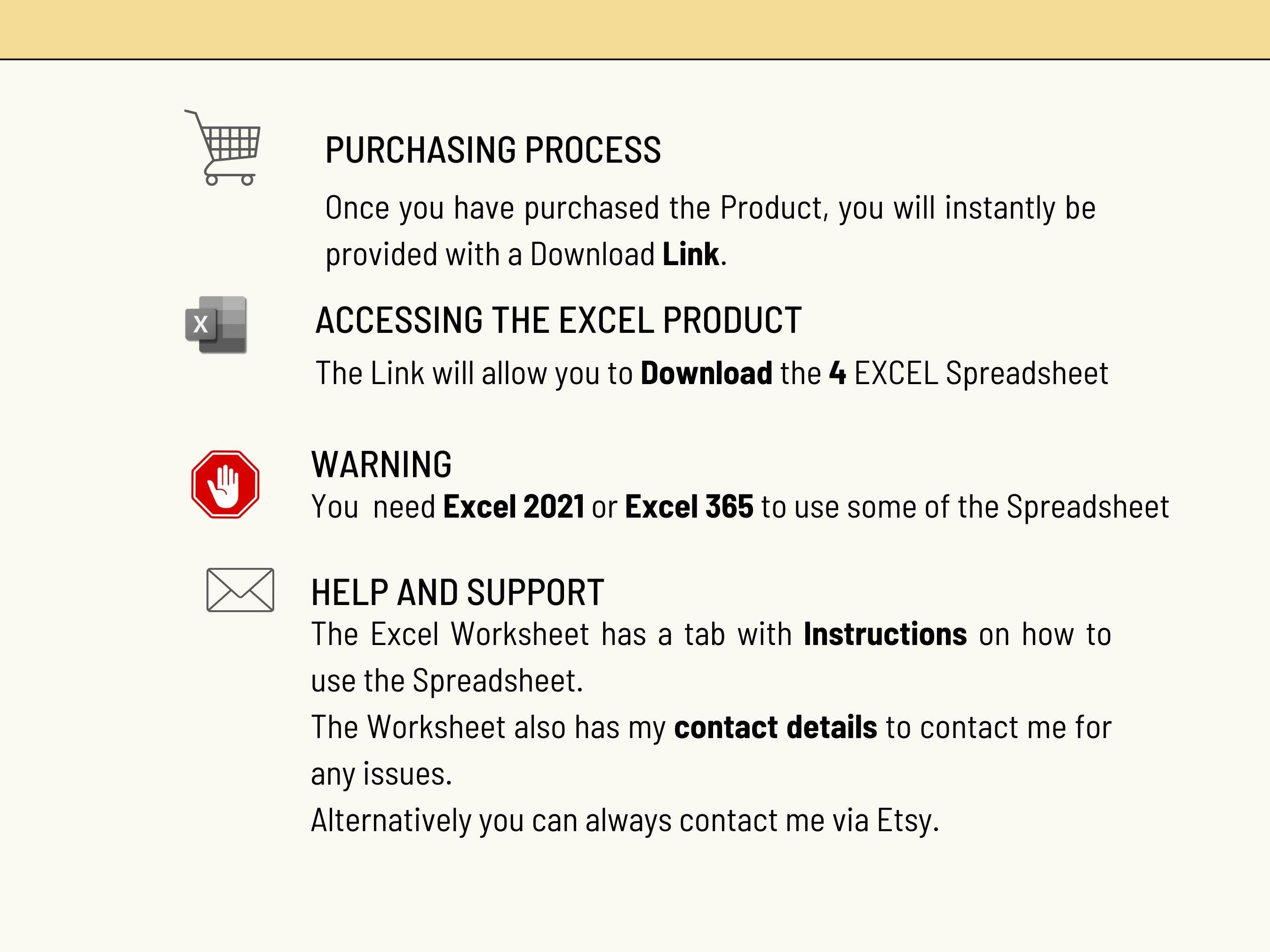 Instructions for purchasing and accessing an Excel spreadsheet for Resource Management