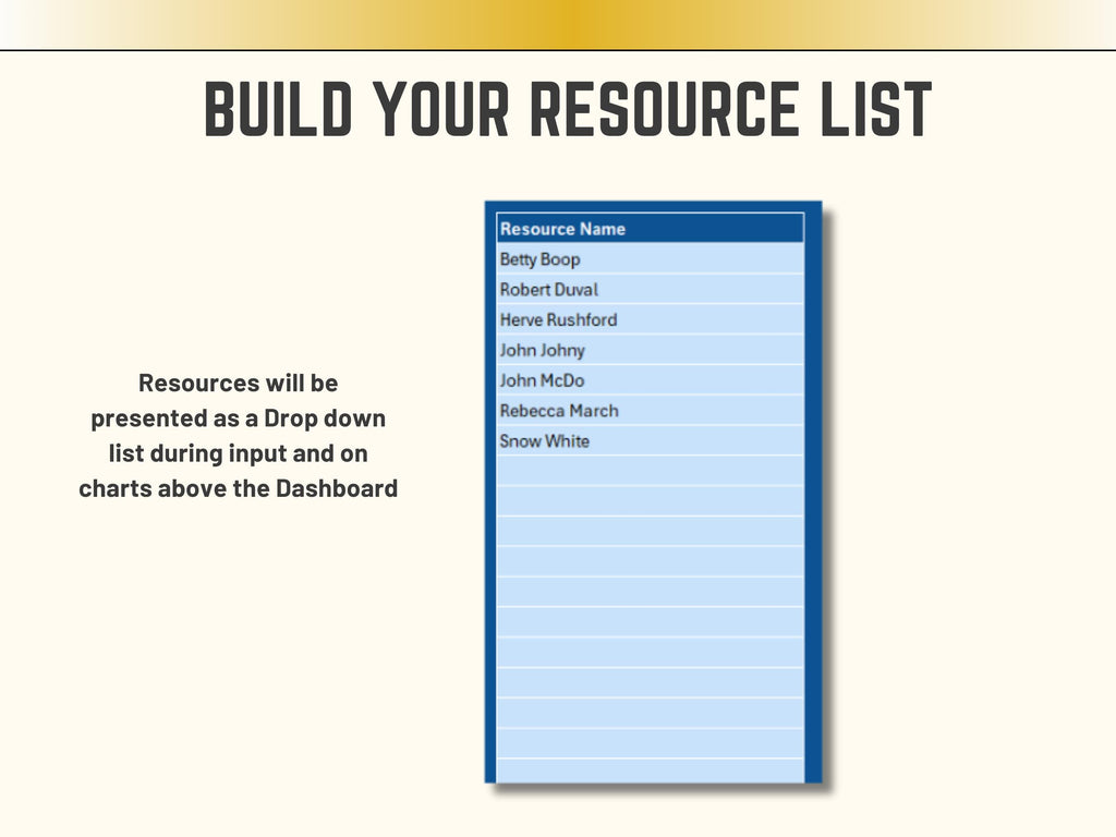 Excel Resource list for Task Management Dashboard Template
