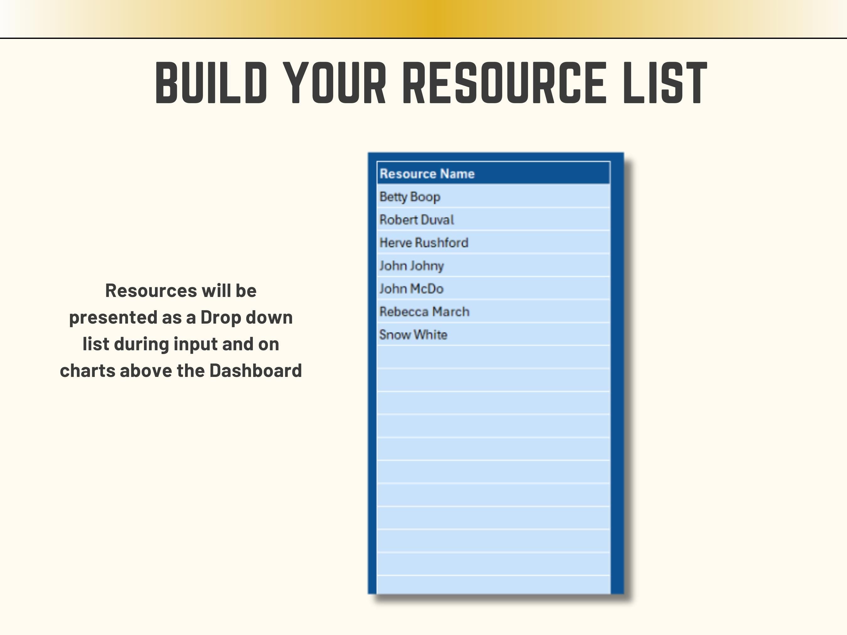 Excel Resource list for Task Management Dashboard Template