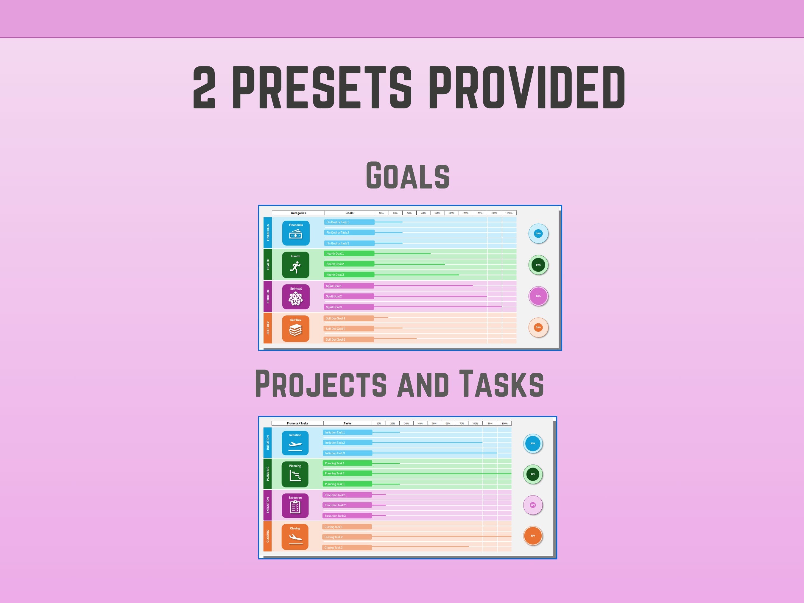 Two goal-setting interfaces for Excel Tracking