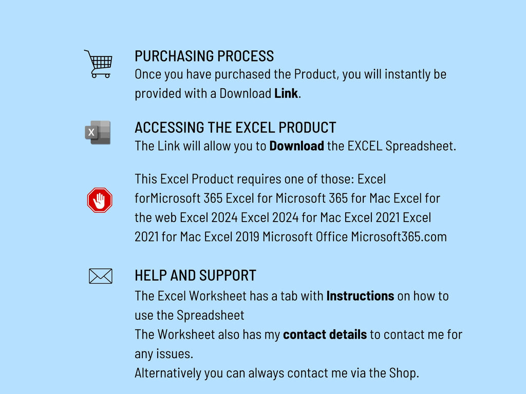 Instructions for accessing an Excel template Gantt chart product with contact details 