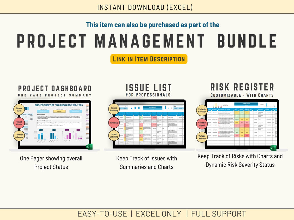Project management bundle with Excel dashboards and charts  