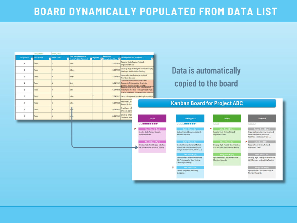 Excel Kanban Board, Task Board, Excel Task List and Tracking, Project Management, Agile Task Board, Instant Download Digital Item, Scrum