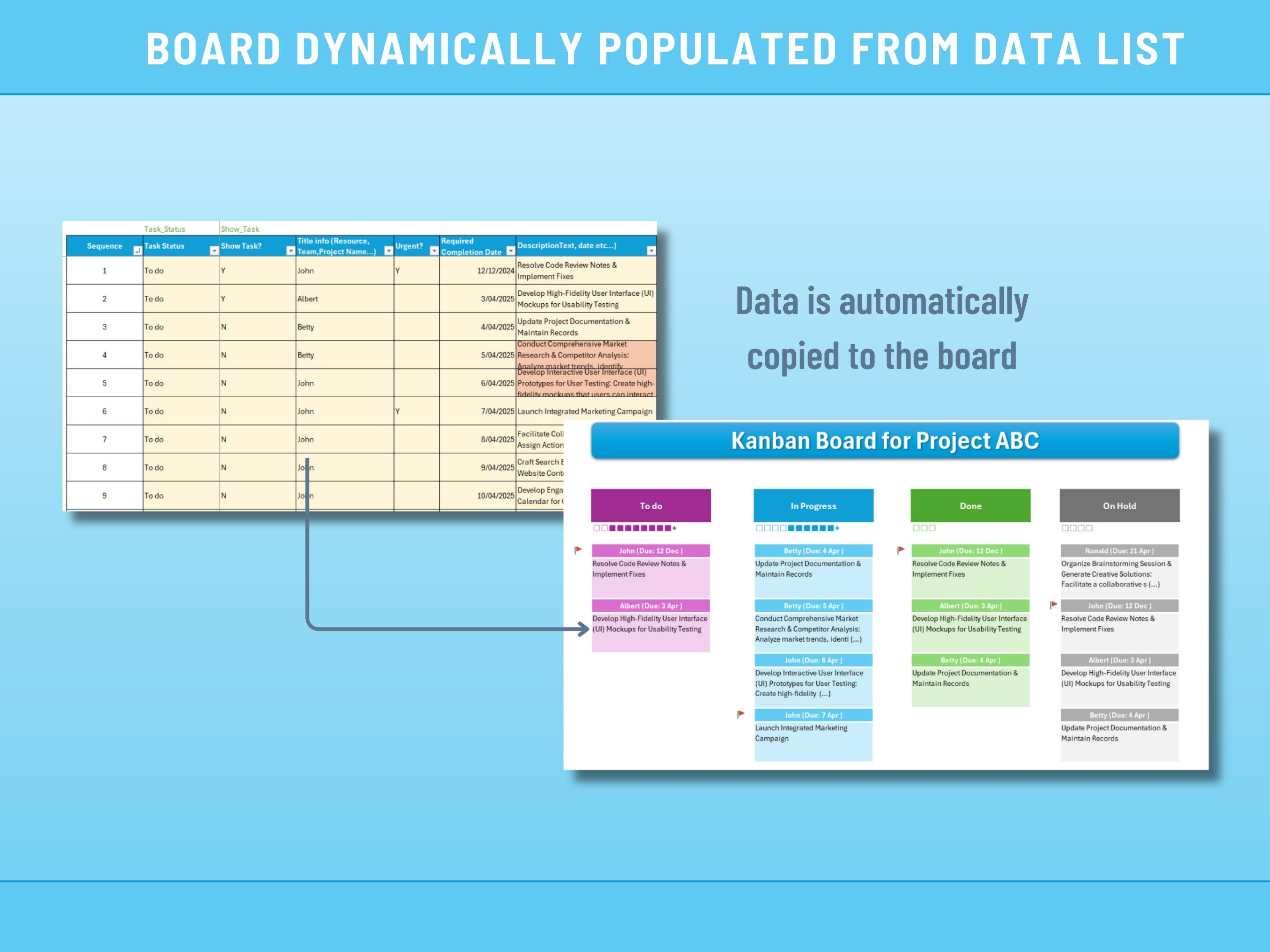 Excel Kanban Board, Task Board, Excel Task List and Tracking, Project Management, Agile Task Board, Instant Download Digital Item, Scrum