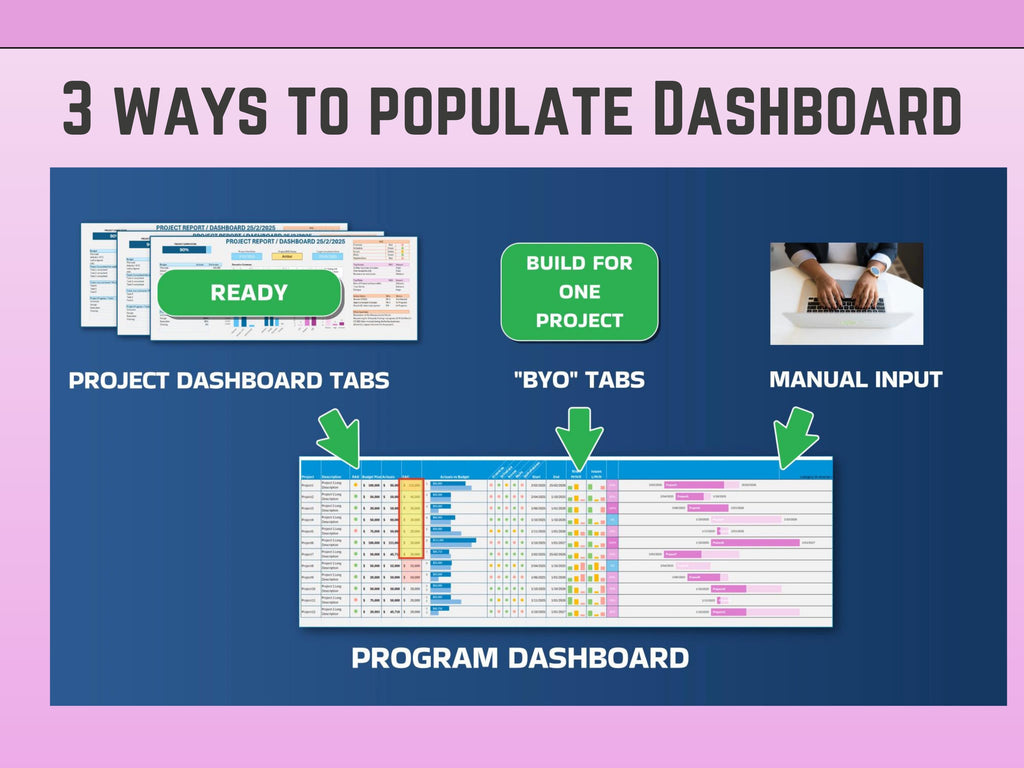 Program and Project Dashboard in Excel | All 10 Projects consolidate in Program view | Manual input possible | Digital Download