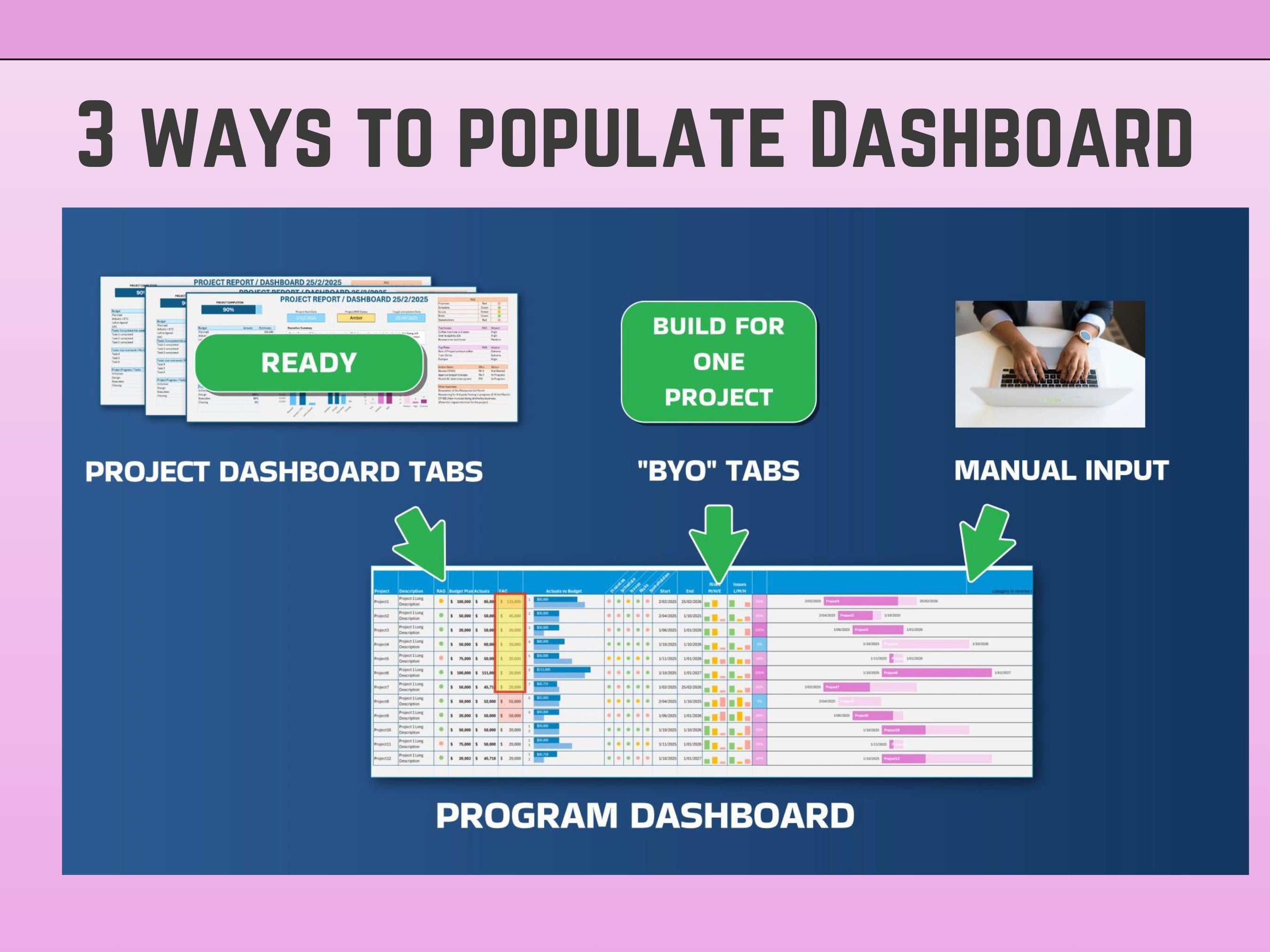 Program and Project Dashboard in Excel | All 10 Projects consolidate in Program view | Manual input possible | Digital Download