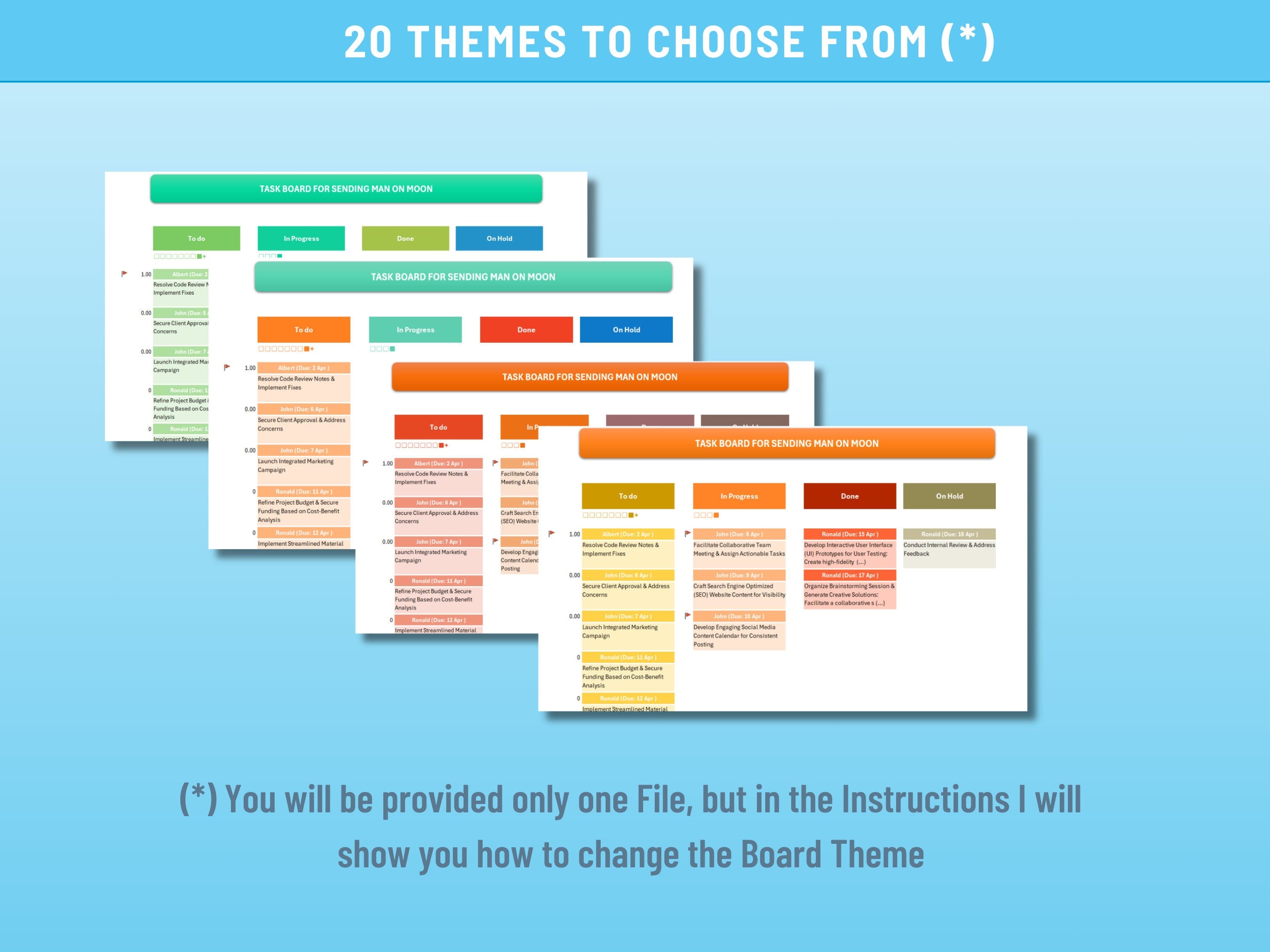 Excel Kanban Board, Task Board, Excel Task List and Tracking, Project Management, Agile Task Board, Instant Download Digital Item, Scrum