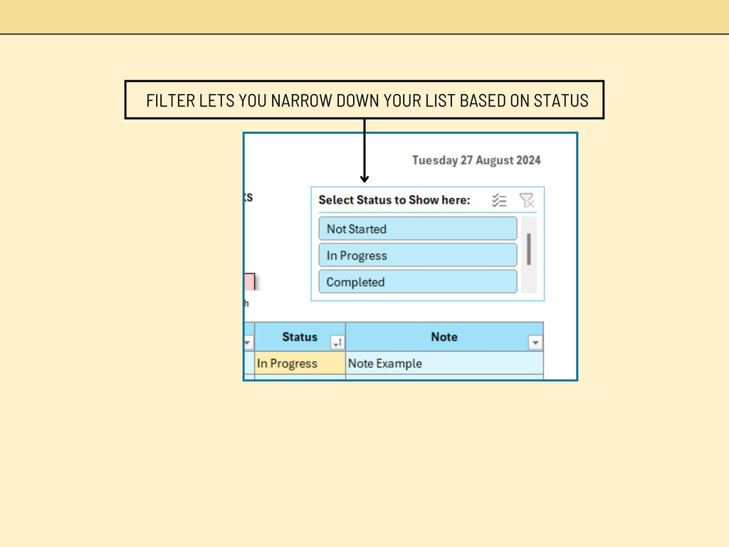 Structured Excel spreadsheet for managing daily routine activities and work tasks.
