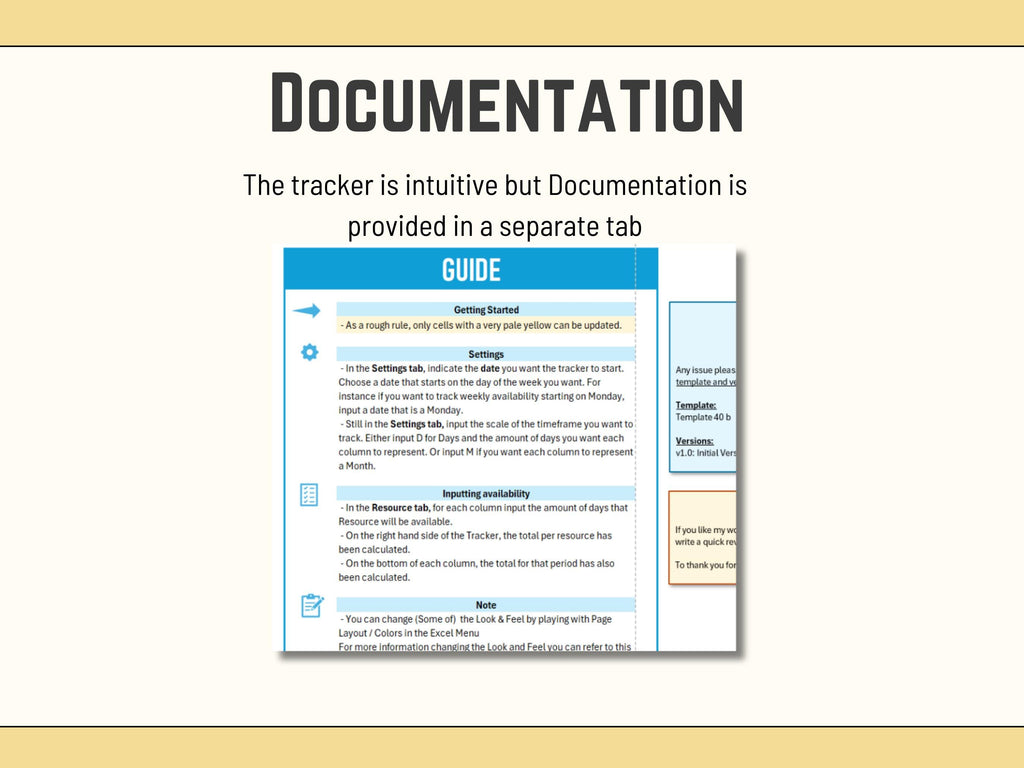 documentation for Automated resource availability input sheet in Excel with integrated calculations for total team capacity.
