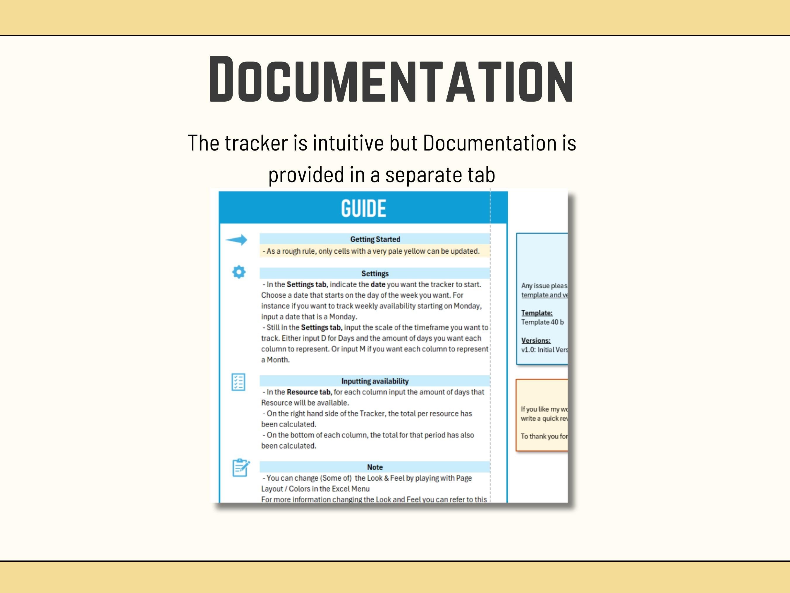 documentation for Automated resource availability input sheet in Excel with integrated calculations for total team capacity.