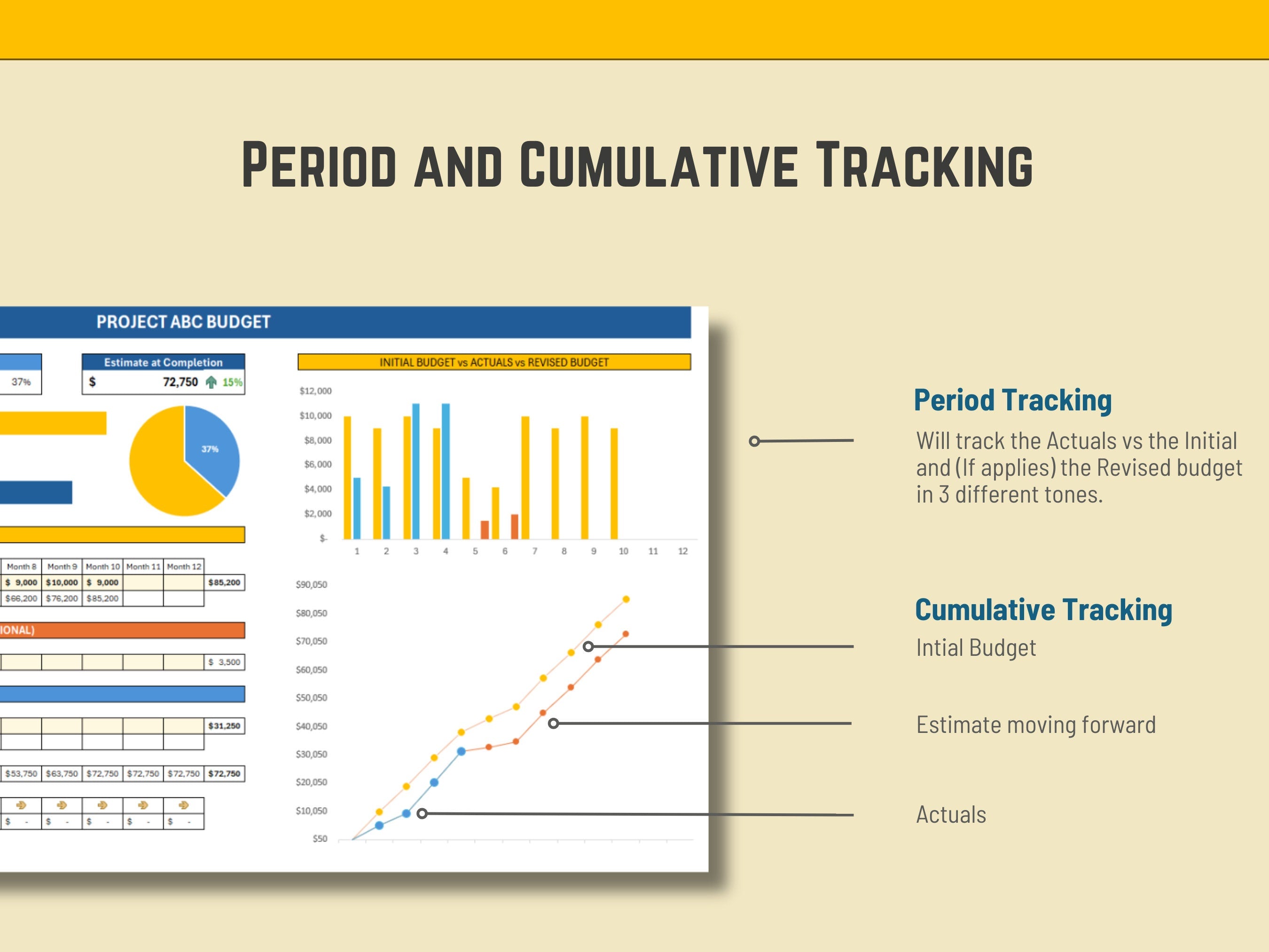 Excel Project Budget Template with 12 Periods (Months or Weeks) - Digital Download - Finance Dashboard Data for Projects