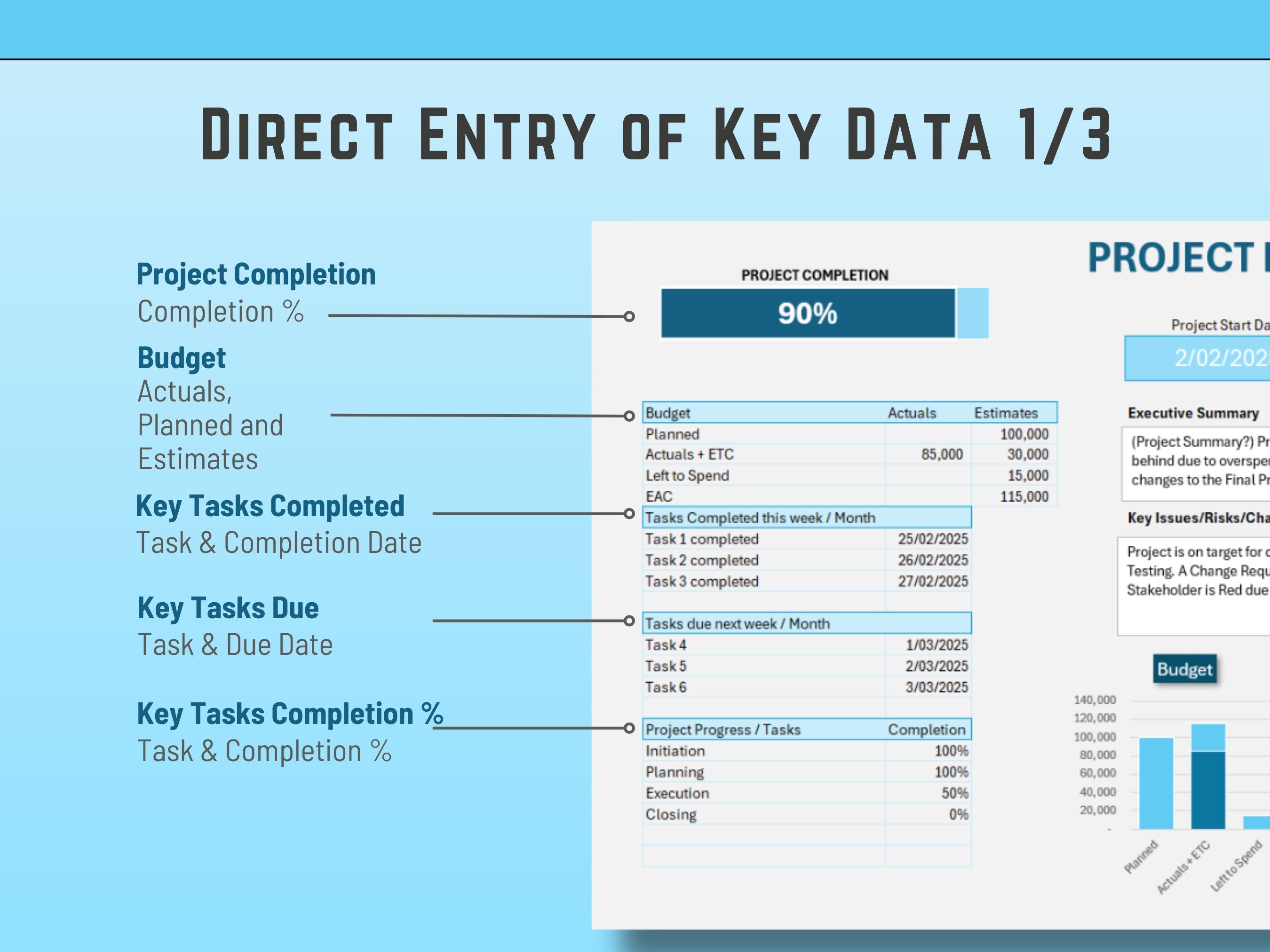 Excel Project Dashboard Template with Risk, Issues, Budget and Status