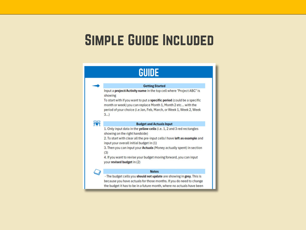 Excel Project Budget Template with 12 Periods (Months or Weeks) - Digital Download - Finance Dashboard Data for Projects