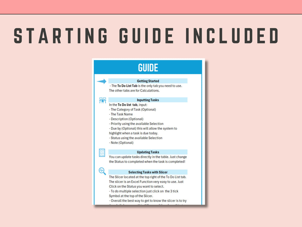 Excel Simple To Do List with Priority & Status Slicer (Excel Template), Digital download, Task list.
