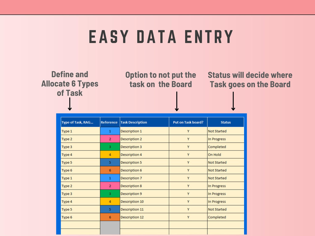 Kanban Board Task List template Excel 365 only Agile Development Project Management Task Tracking and Progress