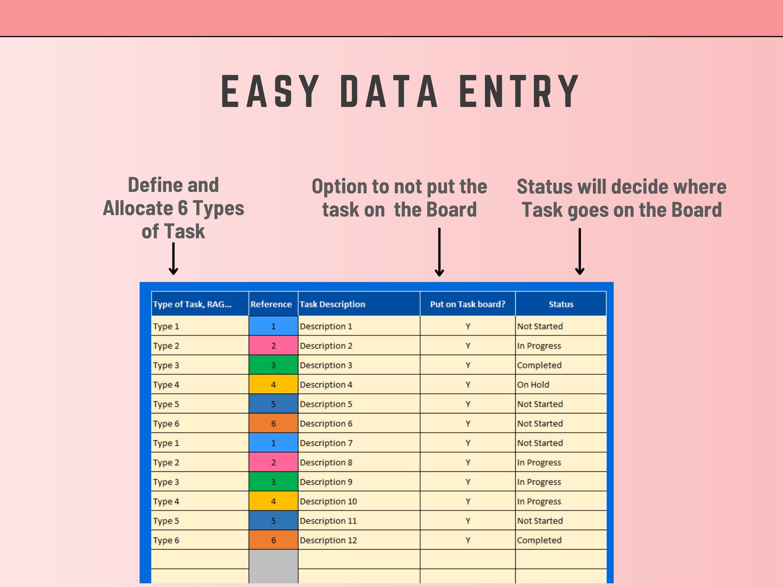 Kanban Board Task List template Excel 365 only Agile Development Project Management Task Tracking and Progress
