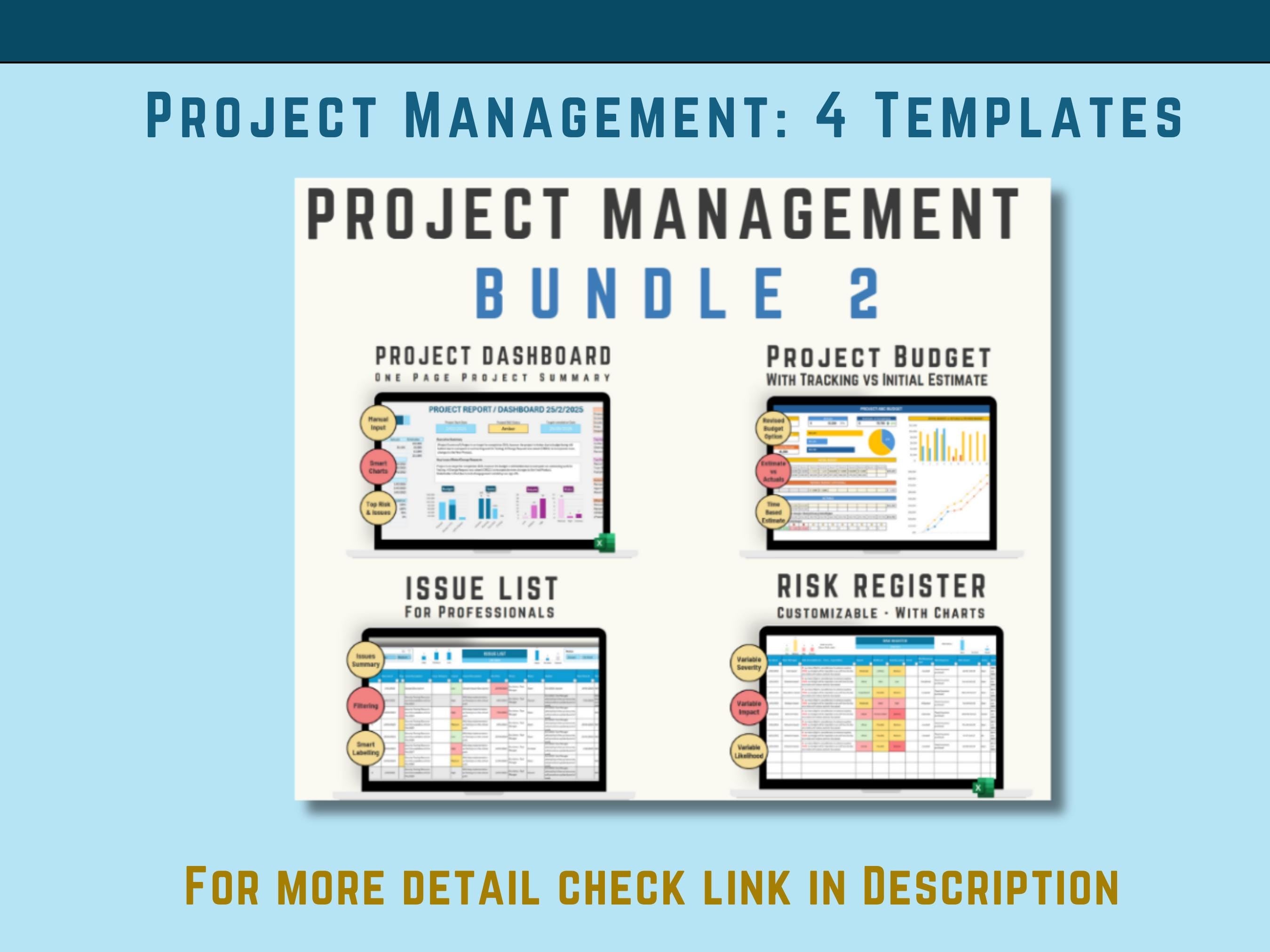 Project Management, Resource Management, Habit Tracker Pro Excel Bundle all in one. Instant Download Template