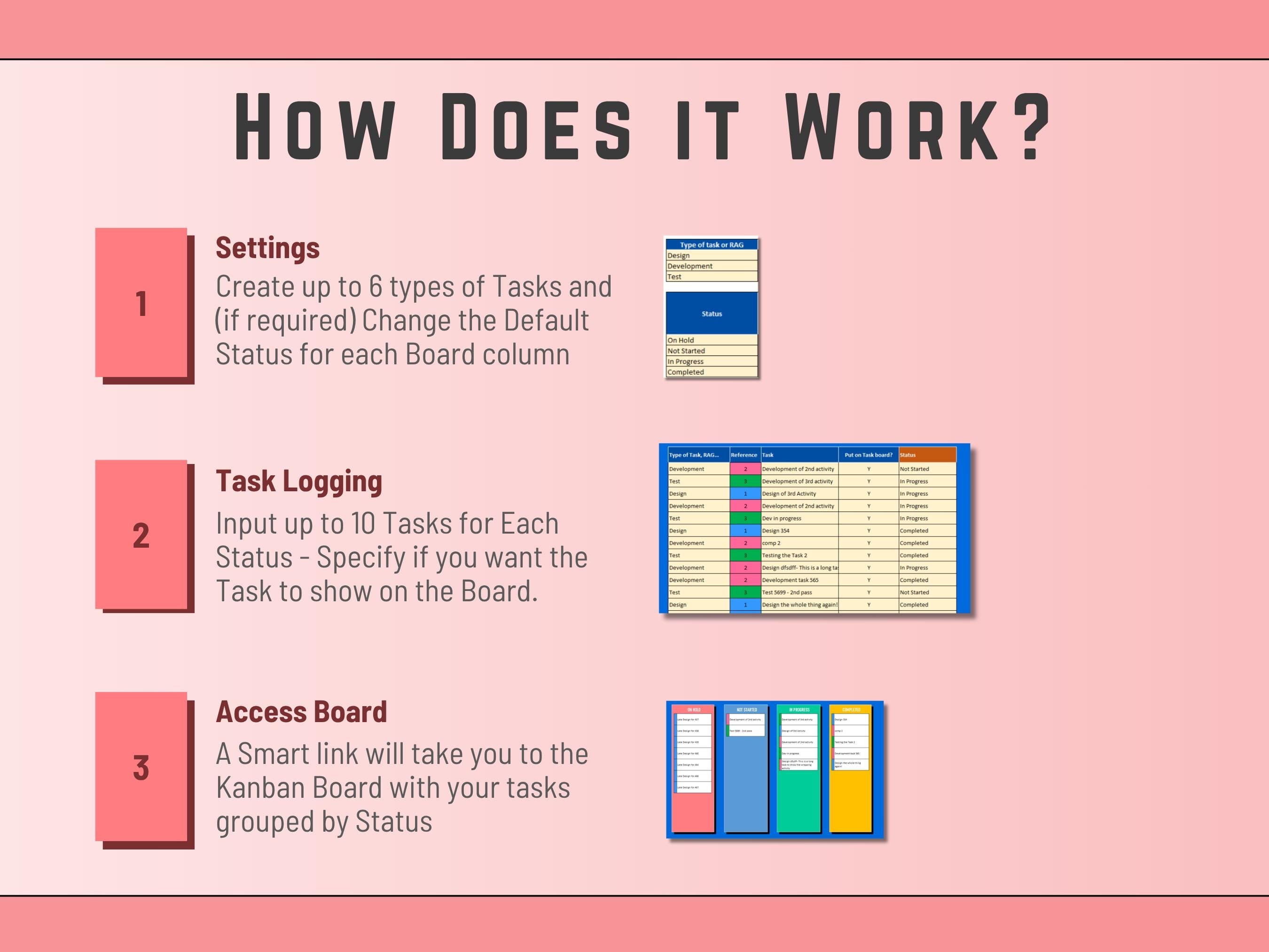Kanban Board Task List template Excel 365 only Agile Development Project Management Task Tracking and Progress