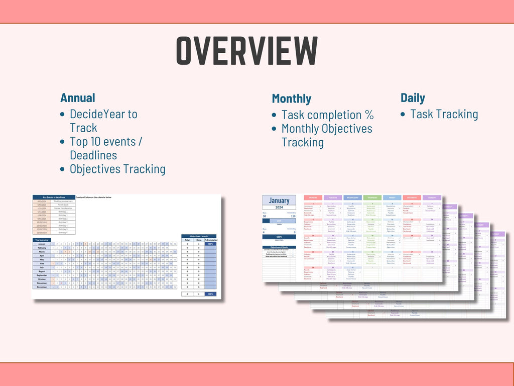 Digital 12 Monthly Planner & Goal Tracker, Excel Template Spreadsheet, Annual Planning System, Customizable Calendar, Instant Download 2025+