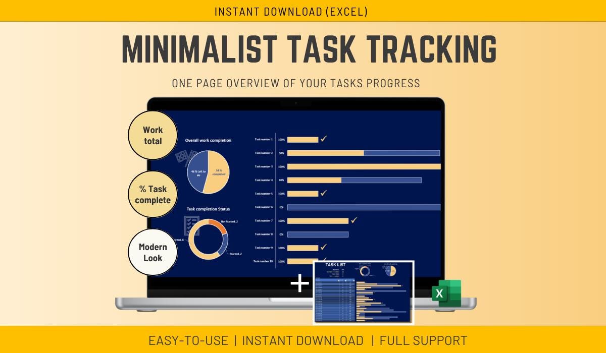 Excel Task List or Dashboard Template to Track Tasks, Projects or Activities, Small business or individual, instant download spreadsheet